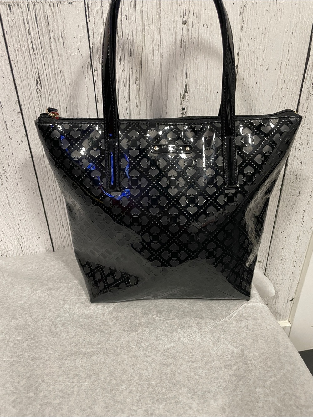 kate spade Black Patent Heart-Pattern Tote